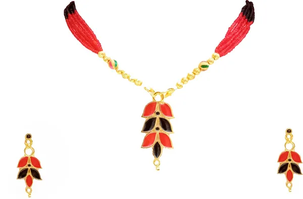 Assamese_Traditional_Gold_Plated_Red_Black_Colour_Patti_Design_Tassel_Jewellery_Set_For_Women